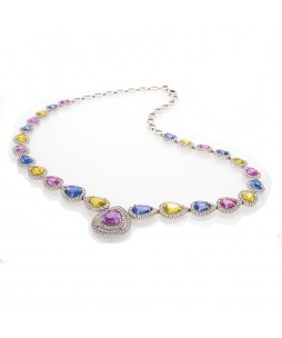 BLUE/YELLOW/PINK SAPPHIRES AND DIAMOND NECKLACE