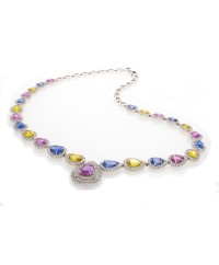 BLUE/YELLOW/PINK SAPPHIRES AND DIAMOND NECKLACE