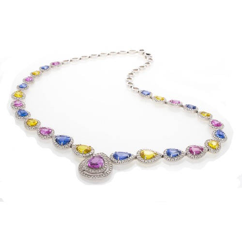 BLUE/YELLOW/PINK SAPPHIRES AND DIAMOND NECKLACE